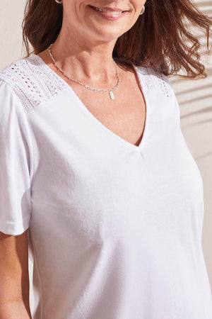 TRIBAL White T-Shirt Top with Lace Back - White - SALE ITEM