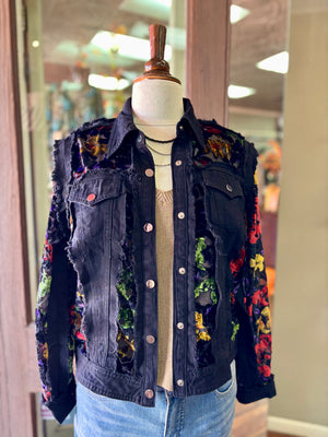 ADORE Black Denim Jacket with Velvet Embroidery