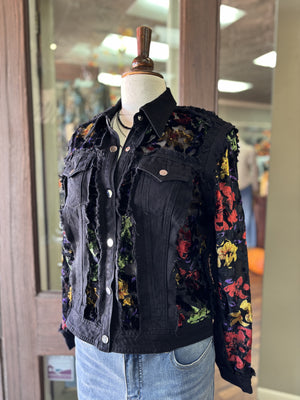 ADORE Black Denim Jacket with Velvet Embroidery