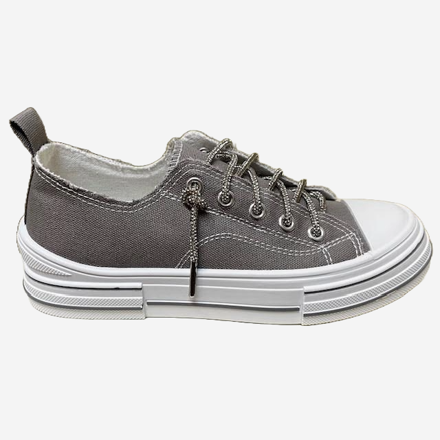 VERY G Aman with Silver Bling Laces Platform Sneakers - Grey