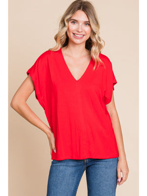 JODIFL V-neck Dolman Sleeve Top - Red