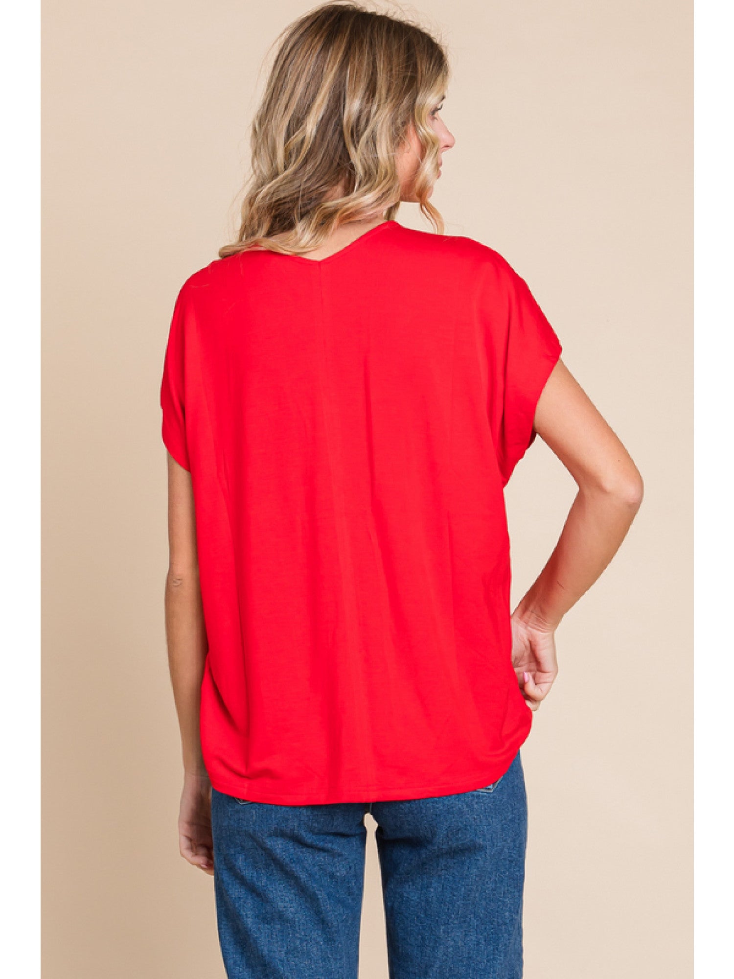 JODIFL V-neck Dolman Sleeve Top - Red