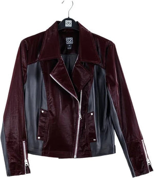 CLARA SUN WOO Vinyl - Liquid Leather™ Panel Zip Cuff Pocket Jacket - Mulberry