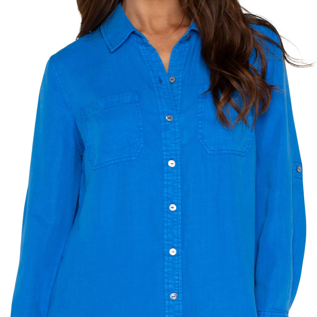 LIVERPOOL Long Roll Sleeve Woven Shirt - Topaz Blue