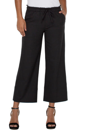 LIVERPOOL Pull-On Tie Waist Wide Leg Crop Pant - Black