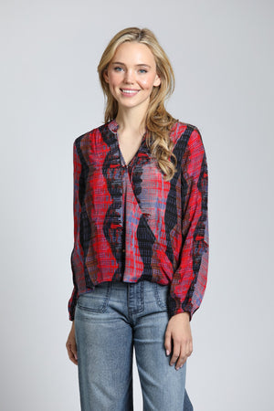 APNY Crossover with Tassel Blouse - Red/Black Print