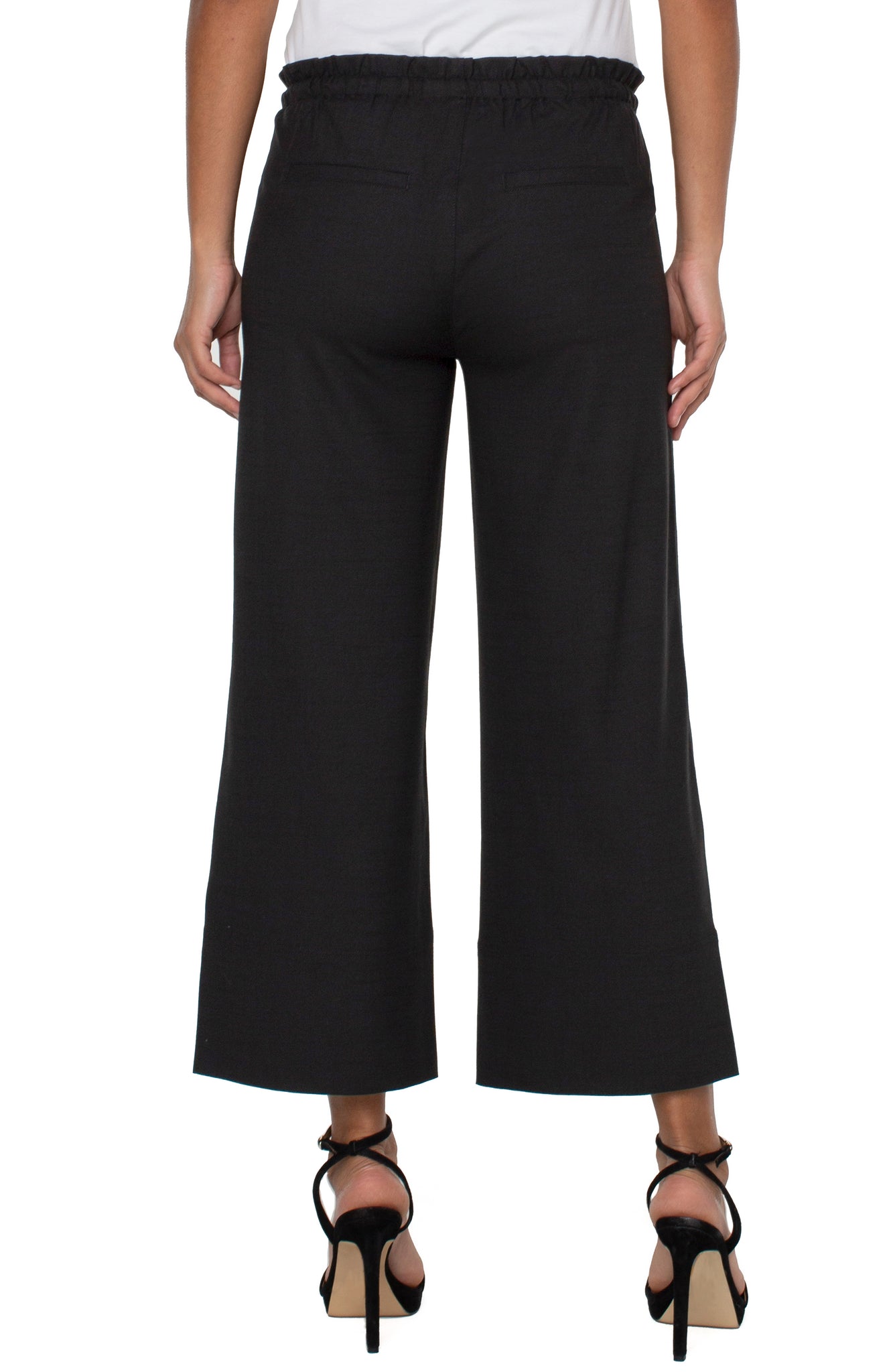 LIVERPOOL Pull-On Tie Waist Wide Leg Crop Pant - Black