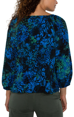 LIVERPOOL Flutter Sleeve Sweetheart Neckline Woven Blouse  - Topaz Blue