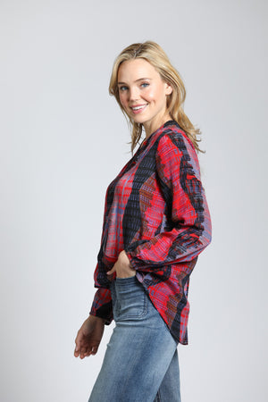 APNY Crossover with Tassel Blouse - Red/Black Print