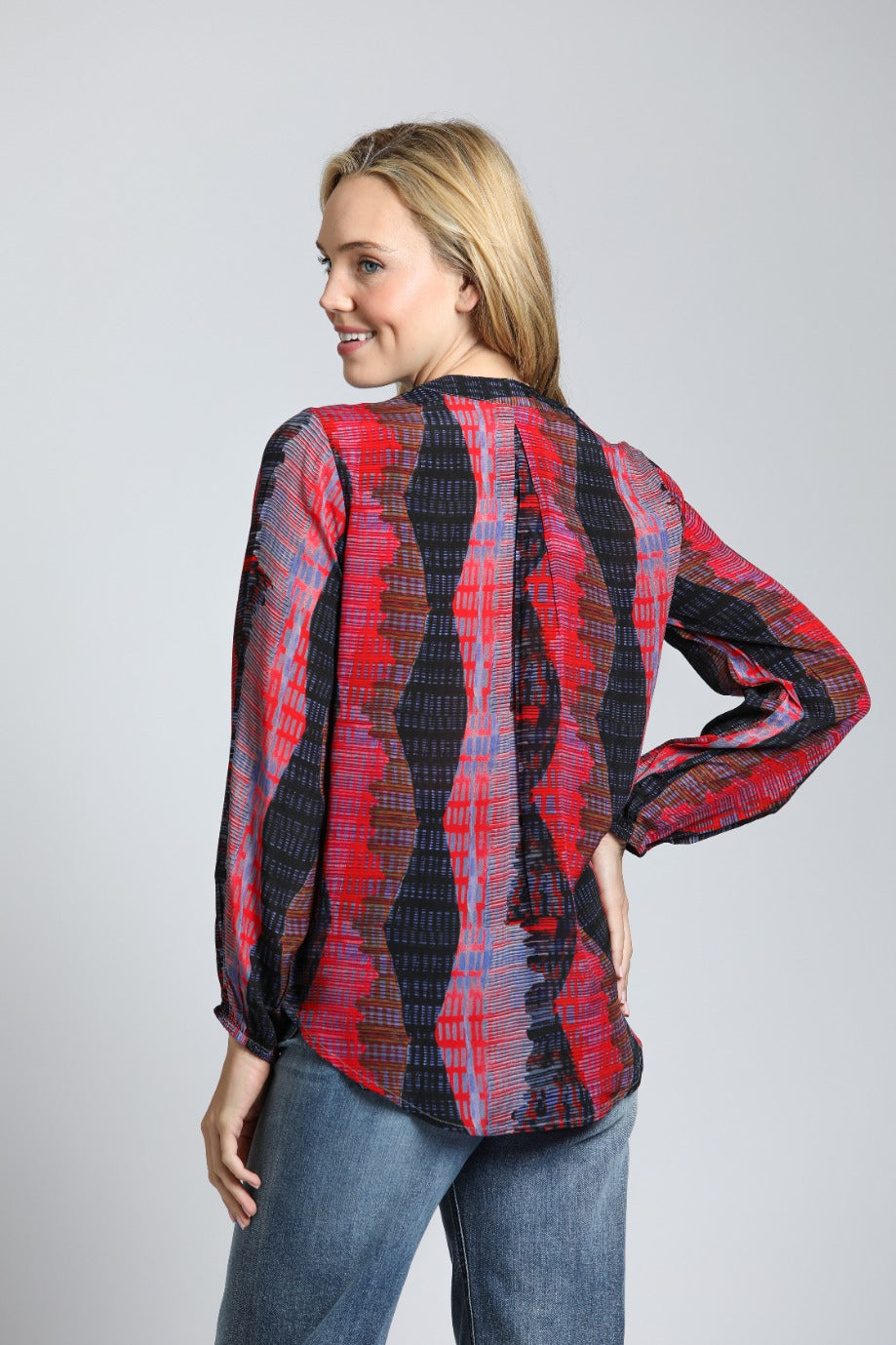 APNY Crossover with Tassel Blouse - Red/Black Print