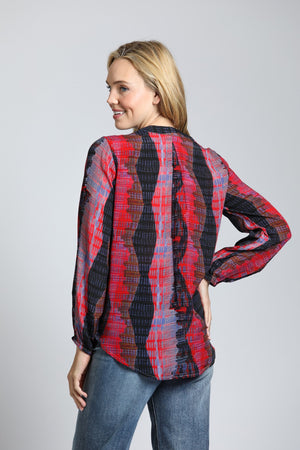 APNY Crossover with Tassel Blouse - Red/Black Print