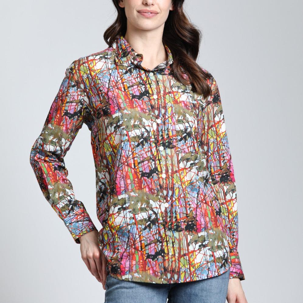 APNY Boyfriend Whimsy Button-up Long Sleeved Shirt - Multi-colored