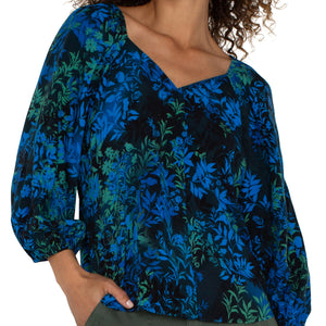 LIVERPOOL Flutter Sleeve Sweetheart Neckline Woven Blouse  - Topaz Blue